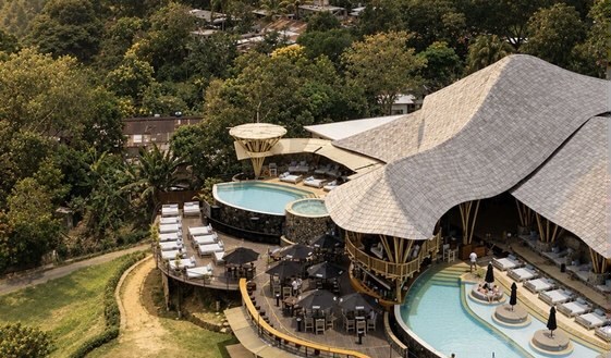 Hillside resort with pools